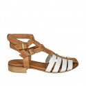 Sandalia para mujer con cinturones en piel blanca y cognac tacon 2 - Tallas disponibles:  42