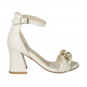 Woman's open shoe with strap and chain in cream white leather heel 8 - Available sizes:  43, 44, 45