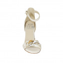 Woman's open shoe with strap and chain in cream white leather heel 8 - Available sizes:  44, 45