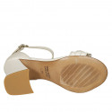 Woman's open shoe with strap and chain in cream white leather heel 8 - Available sizes:  43, 44, 45