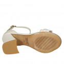 Woman's open shoe with strap and chain in cream white leather heel 8 - Available sizes:  44, 45