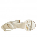 Woman's open shoe with strap and chain in cream white leather heel 8 - Available sizes:  44, 45