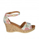 Woman's open shoe with strap and platform in multicolored printed suede wedge heel 7 - Available sizes:  42, 43