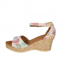 Woman's open shoe with strap and platform in multicolored printed suede wedge heel 7 - Available sizes:  42, 43