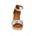 Woman's open shoe with strap and platform in multicolored printed suede wedge heel 7 - Available sizes:  32, 42, 43, 44