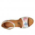 Woman's open shoe with strap and platform in multicolored printed suede wedge heel 7 - Available sizes:  32, 42, 43, 44