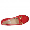 Woman's mocassin with accessory in red suede heel 2 - Available sizes:  44, 45