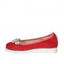 Woman's ballerina shoe in red suede with removable rhinestone clip-on wedge heel 3 - Available sizes:  32, 33, 43