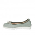 Ballerine pour femmes en daim vert sauge avec clip strass amovible talon compensé 3 - Pointures disponibles:  32, 42, 43, 44