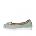 Woman's ballerina shoe in sage green suede with removable rhinestone clip-on wedge heel 3 - Available sizes:  32, 42, 44