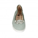 Ballerine pour femmes en daim vert sauge avec clip strass amovible talon compensé 3 - Pointures disponibles:  32, 42, 44