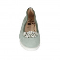 Woman's ballerina shoe in sage green suede with removable rhinestone clip-on wedge heel 3 - Available sizes:  32, 42, 44