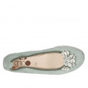 Ballerine pour femmes en daim vert sauge avec clip strass amovible talon compensé 3 - Pointures disponibles:  32, 42, 43, 44