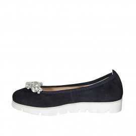 Ballerine pour femmes en daim azul avec clip strass amovible talon compensé 3 - Pointures disponibles:  32 2