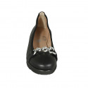 Ballerine pour femmes en cuir noir avec clip strass amovible talon compensé 3 - Pointures disponibles:  33