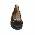Woman's ballerina shoe in black leather with removable rhinestone clip-on wedge heel 3 - Available sizes:  33