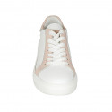 Woman's laced shoe in white and rose leather with removable insole wedge heel 4 - Available sizes:  43, 44