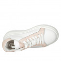 Chaussure pour femmes à lacets avec semelle amovible en cuir blanc et rose talon compensé 4 - Pointures disponibles:  42, 43, 44, 45