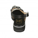 Sandale pour femmes avec chaîne en cuir noir et cuir lamé argent talon compensé 3 - Pointures disponibles:  32, 42, 44
