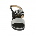 Sandale pour femmes avec chaîne en cuir noir et cuir lamé argent talon compensé 3 - Pointures disponibles:  32, 42, 44