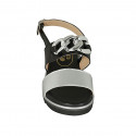 Sandalo da donna con catena in pelle nera e laminata argento zeppa 3 - Misure disponibili: 32, 42, 43, 44