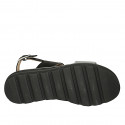 Sandale pour femmes avec chaîne en cuir noir et cuir lamé argent talon compensé 3 - Pointures disponibles:  32, 42, 43, 44