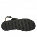 Sandale pour femmes avec chaîne en cuir noir et cuir lamé argent talon compensé 3 - Pointures disponibles:  32, 42, 44
