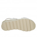 Woman's sandal with velcro strap and studs in white leather wedge heel 4 - Available sizes:  42, 44