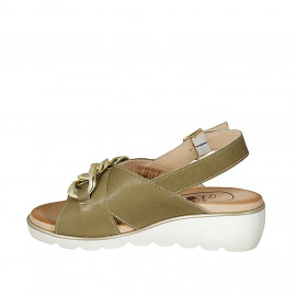 Woman's sandal with chain in green leather wedge heel 4 - Available sizes:  42 2