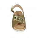 Woman's sandal with chain in green leather wedge heel 4 - Available sizes:  42, 43, 44