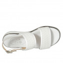 Sandale pour femmes en cuir et cuir tressé blanc talon compensé 3 - Pointures disponibles:  32, 42, 43, 44, 45