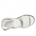 Sandale pour femmes en cuir et cuir tressé blanc talon compensé 3 - Pointures disponibles:  32, 42, 43, 45