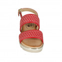 Sandalo da donna in pelle e pelle intrecciata rossa zeppa 3 - Misure disponibili: 32, 33, 42, 43, 44, 46