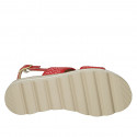 Sandale pour femmes en cuir et cuir tressé rouge talon compensé 3 - Pointures disponibles:  32, 33, 42, 43, 44, 46