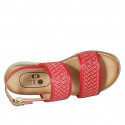Woman's sandal in red leather and braided leather wedge heel 3 - Available sizes:  32, 33, 42, 43, 44, 46