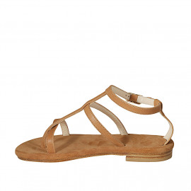 Woman's thong sandal in cognac brown leather with heel 1 - Available sizes:  33 2