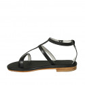 Woman's thong sandal in black leather with heel 1 - Available sizes:  33, 42