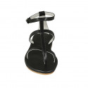 Woman's thong sandal in black leather with heel 1 - Available sizes:  33, 42