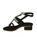 Woman's thong sandal in black suede with rhinestones and strap heel 3 - Available sizes:  34