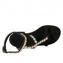 Sandalo infradito da donna in camoscio nero con strass e cinturino tacco 3 - Misure disponibili: 34