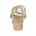 Sandale entredoigt pour femmes en cuir lamé platine avec strass et courroie talon 3 - Pointures disponibles:  34, 42, 46