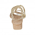 Sandale entredoigt pour femmes en cuir lamé platine avec strass et courroie talon 3 - Pointures disponibles:  42, 46