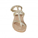 Woman's thong sandal in platinum laminated leather with rhinestones and strap heel 3 - Available sizes:  34, 42, 46