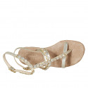 Sandale entredoigt pour femmes en cuir lamé platine avec strass et courroie talon 3 - Pointures disponibles:  42, 46