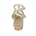 Woman's thong sandal in platinum laminated leather with rhinestones and strap heel 2 - Available sizes:  33, 34, 42