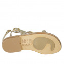 Woman's thong sandal in platinum laminated leather with rhinestones and strap heel 2 - Available sizes:  33