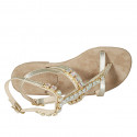 Woman's thong sandal in platinum laminated leather with rhinestones and strap heel 2 - Available sizes:  33, 34, 42