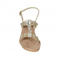 Woman's sandal in platinum laminated leather with rhinestones heel 3 - Available sizes:  42, 46