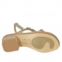 Sandale pour femmes en cuir lamé platine avec strass talon 3 - Pointures disponibles:  42, 46