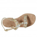 Sandale pour femmes en cuir lamé platine avec strass talon 3 - Pointures disponibles:  42, 46